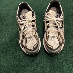 New Balance White and Black Sneakers with Tan Accents